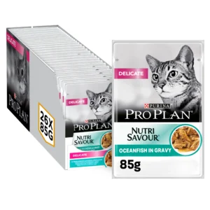 PRO PLAN DELICATE WET CAT FOOD WITH OCEANFISH GRILLED IN GRAVY, 26 X 85G